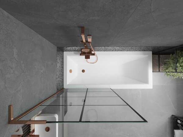 Mexen Next L, paravan de baie cu 1 aripă 90 x 150 cm, model sticlă transparentă de 6 mm negru, profil auriu roz, 895-090-000-03-77-60
