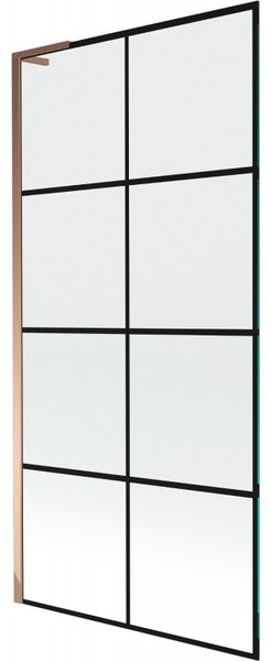 Mexen Next L, paravan de baie cu 1 aripă 90 x 150 cm, model sticlă transparentă de 6 mm negru, profil auriu roz, 895-090-000-03-77-60