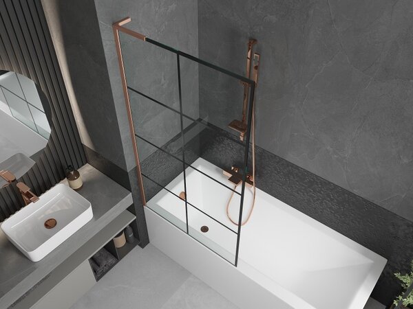 Mexen Next L, paravan de baie cu 1 aripă 90 x 150 cm, model sticlă transparentă-negru de 6 mm, profil cupru, 895-090-000-03-77-65
