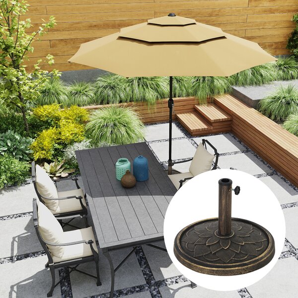 Outsunny Bază Rotundă pentru Umbrelă, Potrivit pentru Stâlpi de 32, 38, 48 mm, Φ46x34 cm, Bronz | Aosom Romania