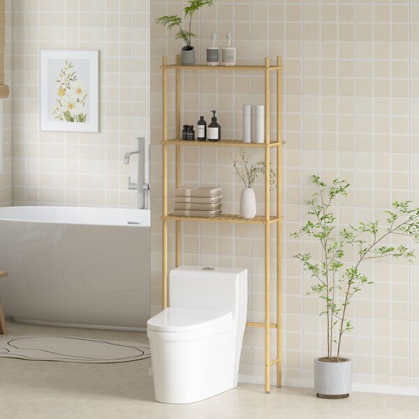 HOMCOM Unitate de Depozitare Deasupra Toaletei din Bambus cu 3 Rafturi, 63,5x25,5x181 cm, Lemn Natural | Aosom Romania