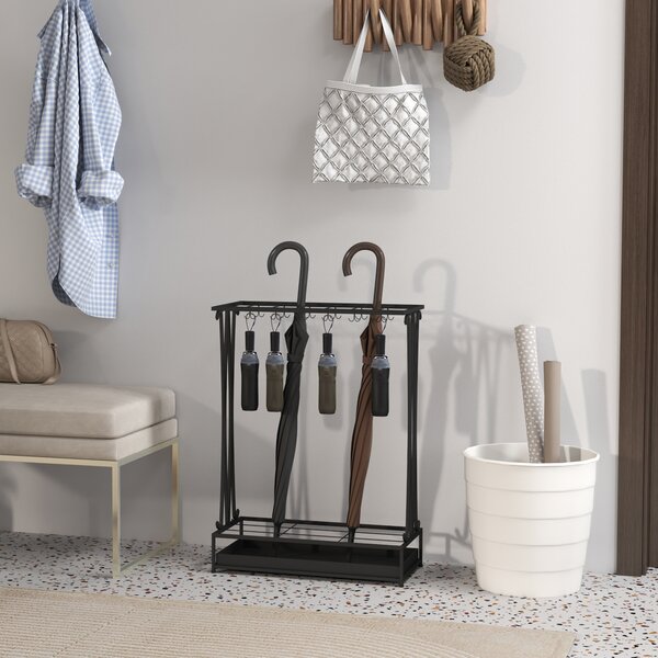 HOMCOM Suport pentru Umbrele din Oțel cu Tavă de Scurgere Detașabilă, 50x24x68 cm, Negru | Aosom Romania