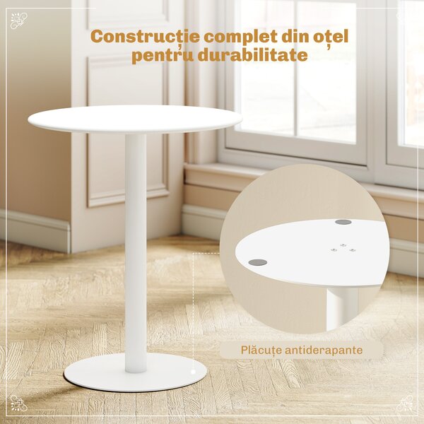 HOMCOM Masă de Dining Rotundă și Modernă pentru 2 Persoane din Oțel, Albă | Aosom Romania