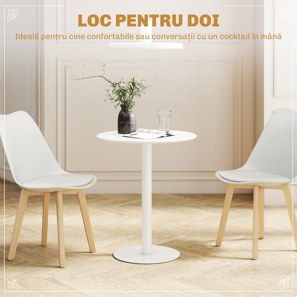 HOMCOM Masă de Dining Rotundă și Modernă pentru 2 Persoane din Oțel, Albă | Aosom Romania