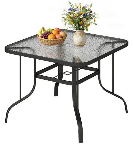 Outsunny Masă de Grădină pentru 4 Persoane cu Gaură pentru Umbrelă Ø54 mm, 96,5x96,5x70 cm, Negru | Aosom Romania