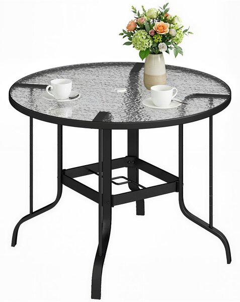 Outsunny Masă Rotundă de Grădină pentru Maxim 4 Persoane cu Gaură pentru Umbrelă, Ø96,5x71 cm, Negru | Aosom Romania