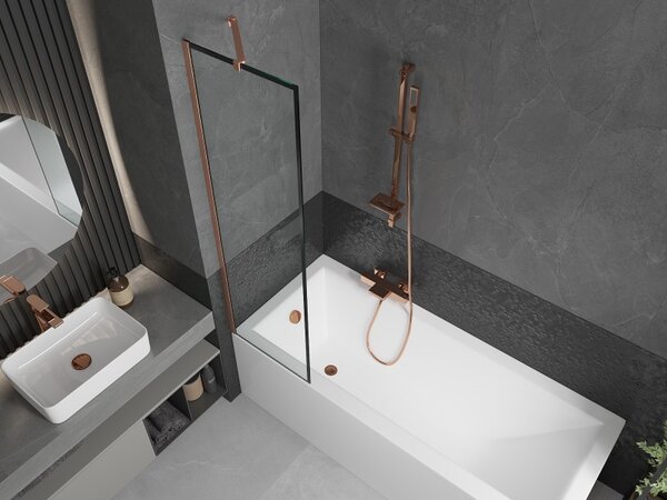 Mexen Next, paravan de baie cu 1 aripă 50 x 150 cm, sticlă transparentă de 6 mm - model negru, cupru mat, 895-050-000-00-70-65