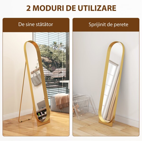 HOMCOM Oglindă de Podea Autoportantă din Metal 40x150 cm Auriu | Aosom Romania