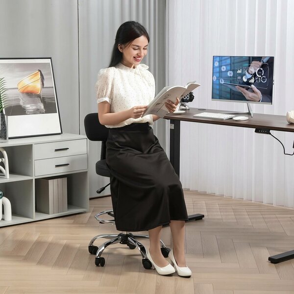 HOMCOM Scaun Rotativ la 360° și Reglabil pe Înălțime cu Suport pentru Picioare, 52x52x78-92 cm, Negru | Aosom Romania