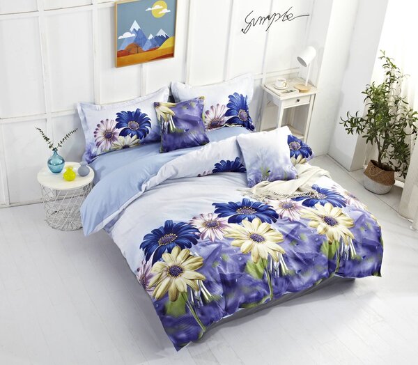 Lenjerie de pat din crepon albastru PRADO + husa de perna 40 x 50 cm gratuit