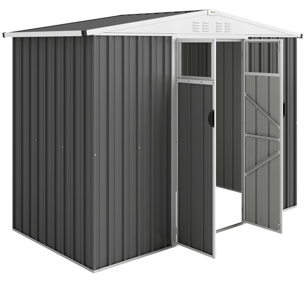 Outsunny Șopron de Grădină cu 4 Guri de Ventilație, 2 Ferestre și Acoperiș Înclinat, 246x117x161/180 cm, Gri Închis | Aosom Romania