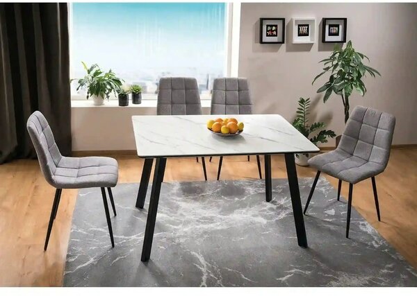 Scaun tapitat MILA, gri, stofa catifelata/metal, 47x45x87