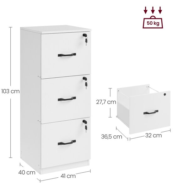 Fiset, dulap birou Vasagle Alb 41x40x103 cm