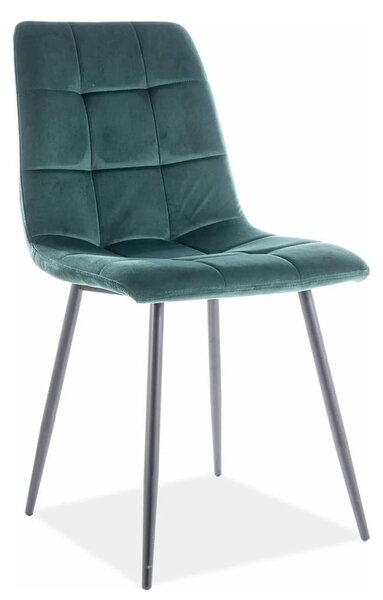 Scaun tapitat MILA, verde/negru, stofa catifelata/metal, 45x41x86 cm