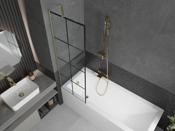 Mexen Next, paravan de baie cu 1 aripă 60 x 150 cm, sticlă transparentă de 6 mm - model negru, auriu mat, 895-060-000-00-77-55