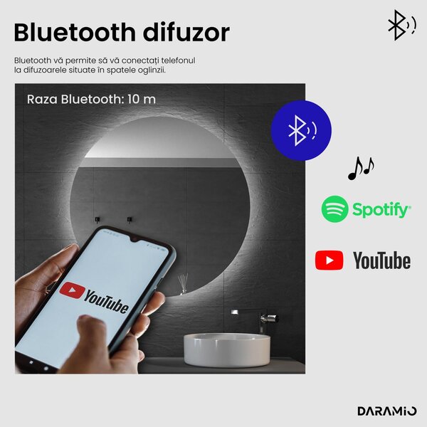 Daramio Oglindă de baie rotundă cu iluminare LED E2