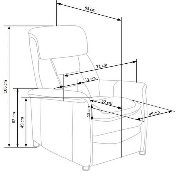 Fotoliu recliner JORDAN, gri/negru, stofa/plastic, 71x85/155x79/106 cm