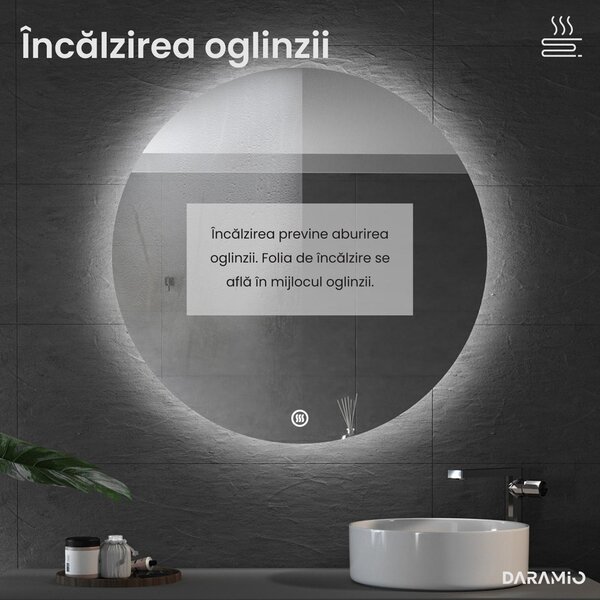 Daramio Oglindă de baie rotundă cu iluminare LED E2