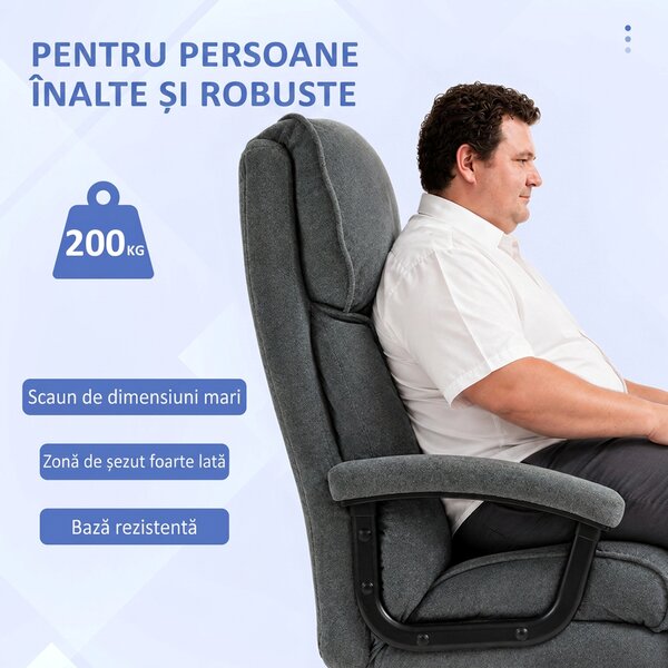 HOMCOM Scaun de Birou cu Spătar Înalt și Înălțime Reglabilă, 68,5x79x117-125 cm, Gri | Aosom Romania