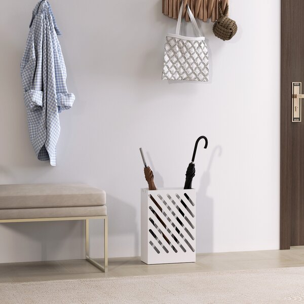 HOMCOM Suport pentru Umbrele cu Tavă pentru Colectarea Picăturilor și 4 Cârlige, 28x14x41 cm, Alb | Aosom Romania