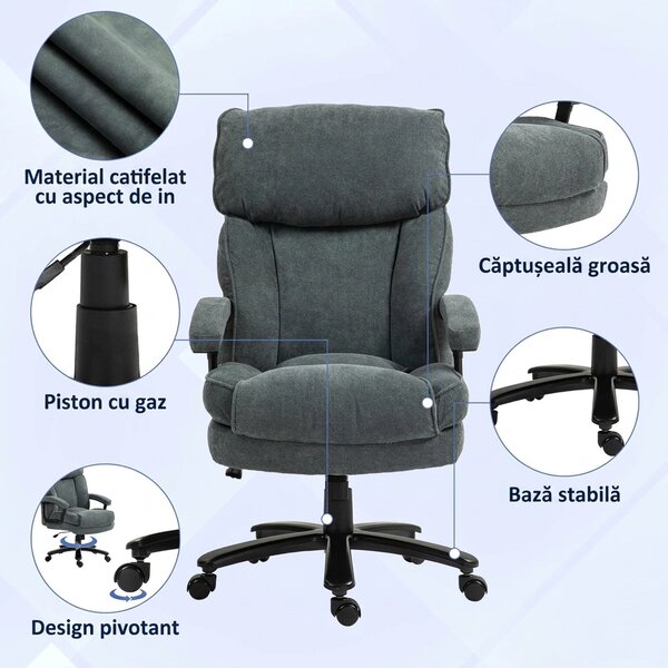 HOMCOM Scaun de Birou cu Spătar Înalt și Înălțime Reglabilă, 68,5x79x117-125 cm, Gri | Aosom Romania