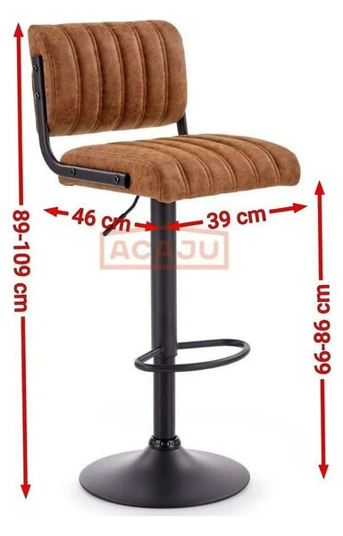 Scaun bar H88, maro/negru, piele ecologica/otel, 39x46x89/109 cm