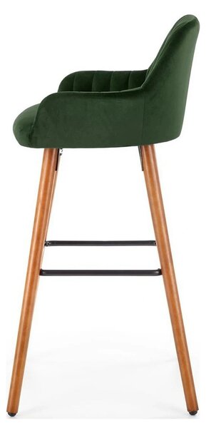 Scaun bar H93, verde inchis/nuc, stofa/lemn, 47x49x98 cm