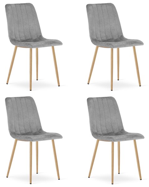 Set 4 Scaune Bucatarie/Dining Gabe Catifea Gri Deschis Picioare Metalice Finisaj Lemn