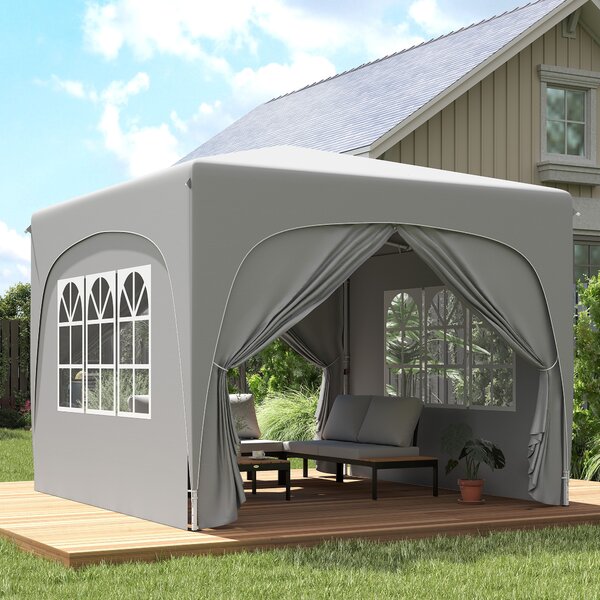 Outsunny Pavilion Pliabil cu Ferestre Laterale și Geantă de Transport, 300x300x273 cm, Gri Deschis | Aosom Romania