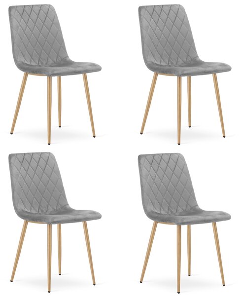 Set 4 Scaune Bucatarie/Dining Clay Catifea Gri Deschis Picioare Metalice Finisaj Lemn