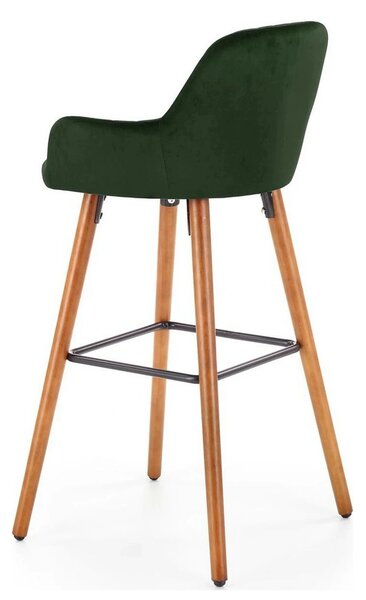 Scaun bar H93, verde inchis/nuc, stofa/lemn, 47x49x98 cm