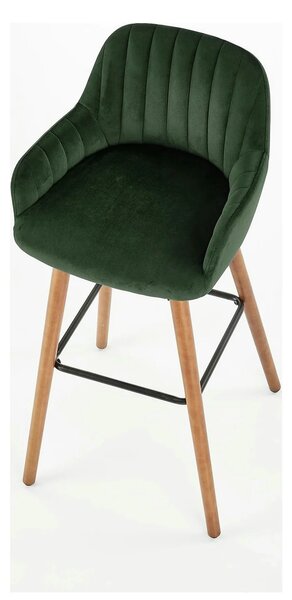 Scaun bar H93, verde inchis/nuc, stofa/lemn, 47x49x98 cm