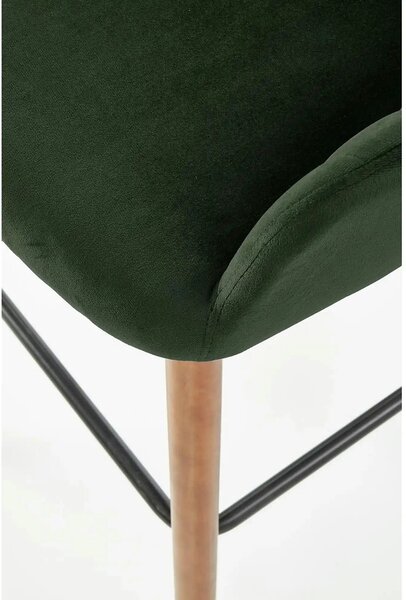 Scaun bar H93, verde inchis/nuc, stofa/lemn, 47x49x98 cm