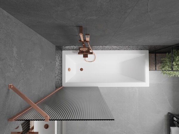 Mexen Next, paravan de baie cu 1 aripă 70 x 150 cm, nervuri de sticlă de 6 mm, cupru mat, 895-070-000-00-09-65