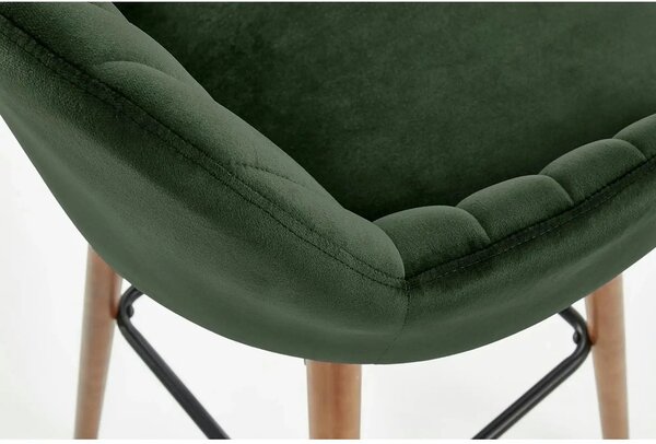 Scaun bar H93, verde inchis/nuc, stofa/lemn, 47x49x98 cm
