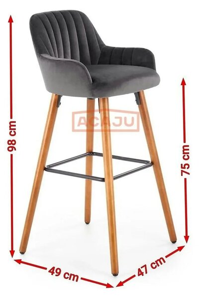 Scaun bar H93, gri inchis/nuc, stofa/lemn, 47x49x98 cm
