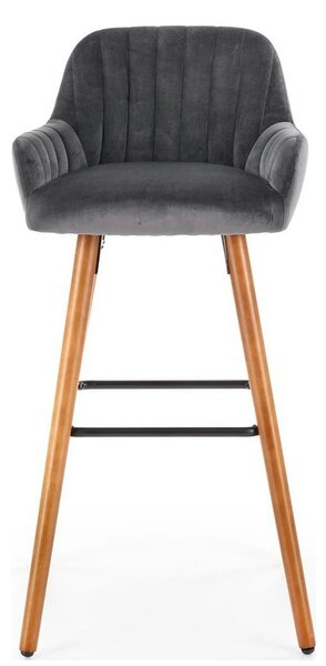 Scaun bar H93, gri inchis/nuc, stofa/lemn, 47x49x98 cm