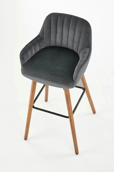 Scaun bar H93, gri inchis/nuc, stofa/lemn, 47x49x98 cm