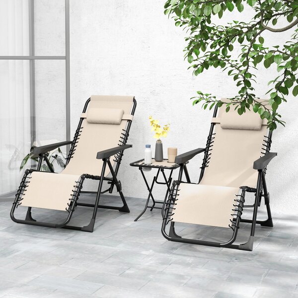 Outsunny Set de 2 Șezlonguri de Grădină cu Gravitație Zero și Măsuță cu Suport pentru Pahare, 47x47x54 cm, Bej | Aosom Romania