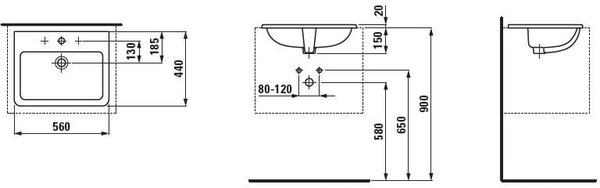 Laufen Pro S lavoar 56x44 cm dreptunghiular încastrat alb luciu H8189634001041