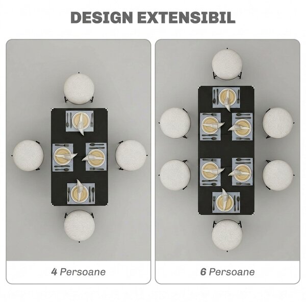 HOMCOM Masă de Grădină Extensibilă pentru 4-6 Persoane cu Picioare din Oțel, 160x70x75 cm, Negru | Aosom Romania