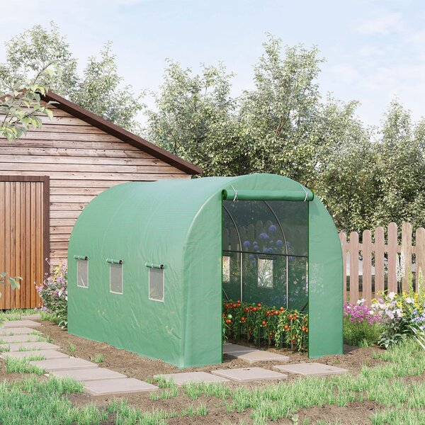 Outsunny Seră de Grădină cu Ferestre, Ușă și Acoperiș Rotunjit din PE și Fier, 3.5x2x2 m, Verde | Aosom Romania