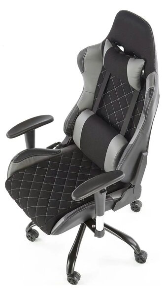 Scaun gaming DRAKE, negru/gri, stofa, 69x62x127/134 cm