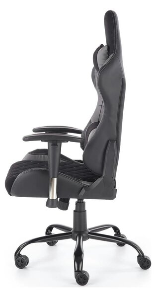 Scaun gaming DRAKE, negru/gri, stofa, 69x62x127/134 cm