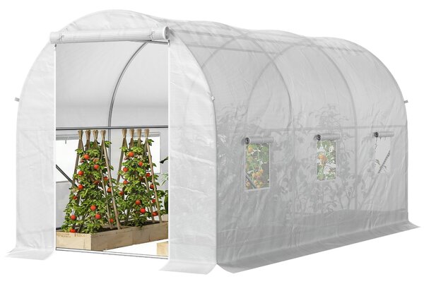 Outsunny sera gradine3,5 x 2 x 2 m, cadru mare din otel galvanizat, tunel din polietilene pentru gradina, alb | Aosom Romania