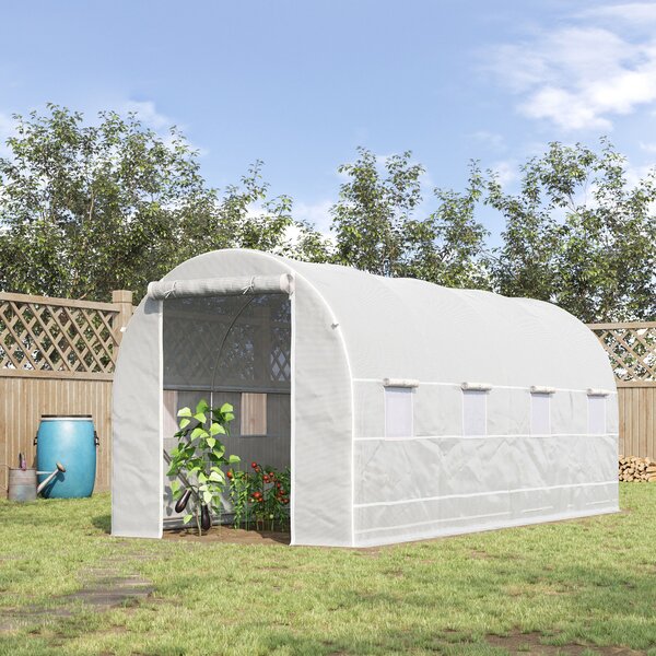 Outsunny Sera tunel cu 8 ferestre si usa rulanta, sera de gradina tunel pentru plante, 5x2x2m, alb | Aosom Romania