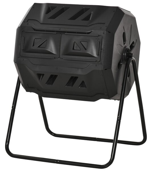Outsunny Compostor Domestic de Grădină și Balcon din Plastic, Recipient Rotativ pentru Compost, 71x64x96 cm, Negru | Aosom Romania