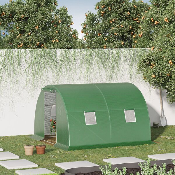 Outsunny Sera de gradina si legume cu protectie din PE, Sera pentru plante cu usa si ferestre cu strangere tip rulou, 3x3x2m, verde | Aosom Romania