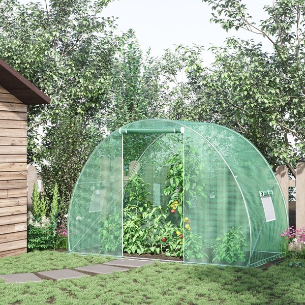 Outsunny Seră Tunel pentru Cultivarea Legumelor și Fructelor, cu Ușă și Ferestre, Copertină PE, Structură Oțel, 150x300x200 cm, Verde | Aosom Romania