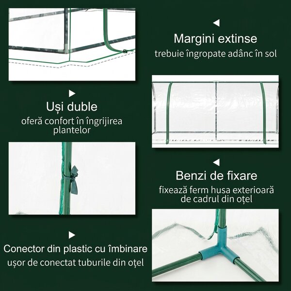 Outsunny Tunel de oțel pentru grădină cu seră și capac din PVC, 200x100x80 cm, transparent și verde | Aosom Romania
